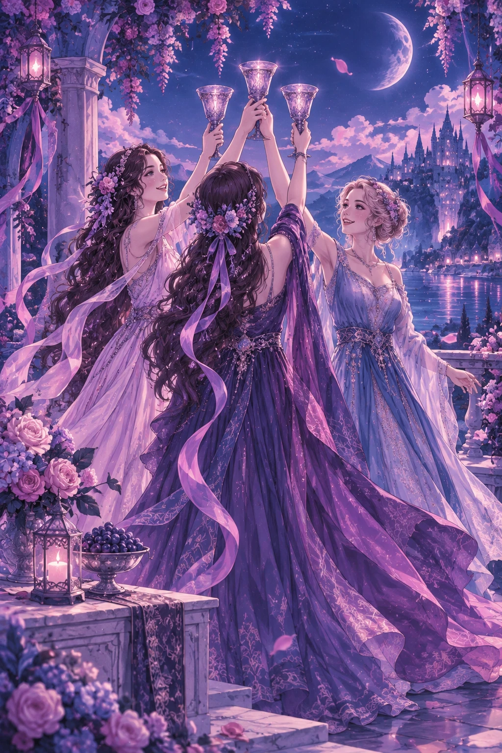 Three of Cups — original Sonam Zangmo Tarot illustration