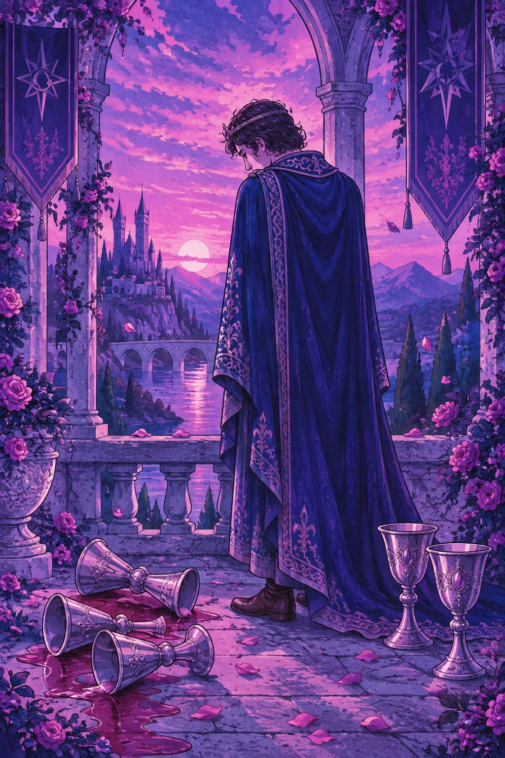 Five of Cups — original Sonam Zangmo Tarot illustration