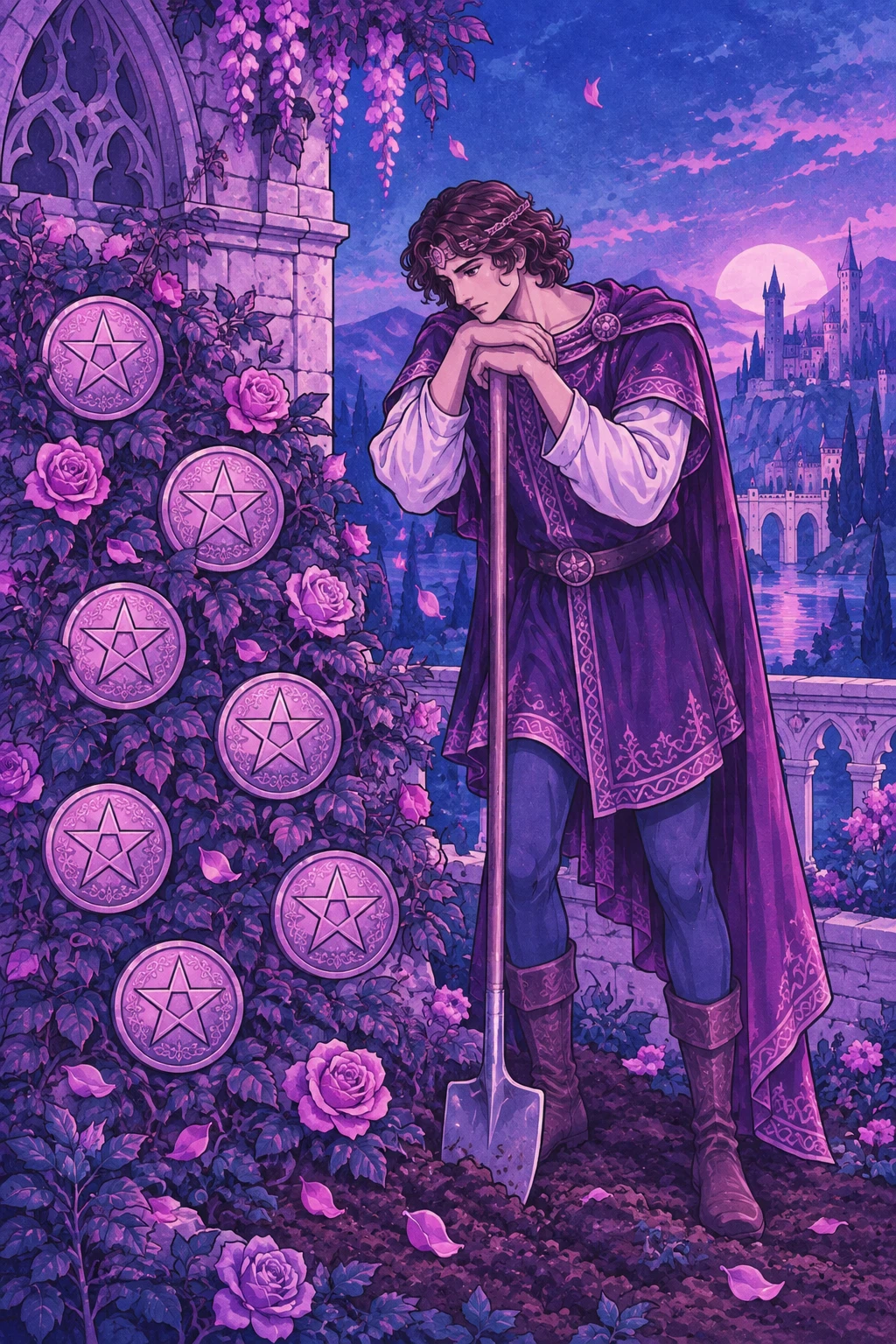 Seven of Pentacles — original Sonam Zangmo Tarot illustration