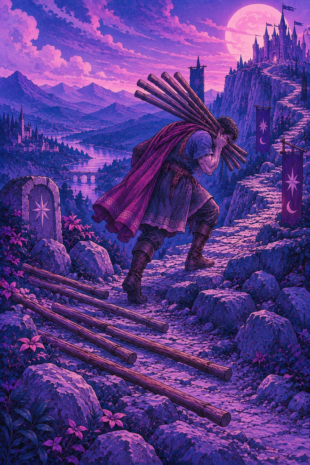 Ten of Wands — original Sonam Zangmo Tarot illustration