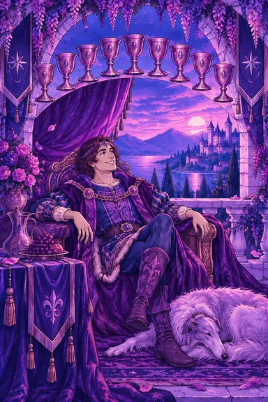 Nine of Cups — Sonam Zangmo Tarot illustration