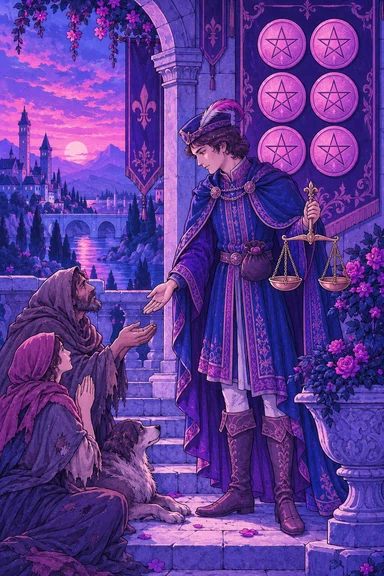 Six of Pentacles — Sonam Zangmo Tarot illustration