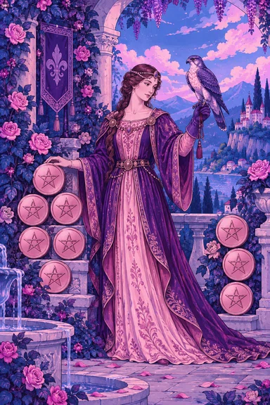 Nine of Pentacles — Sonam Zangmo Tarot illustration