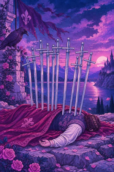 Ten of Swords — Sonam Zangmo Tarot illustration