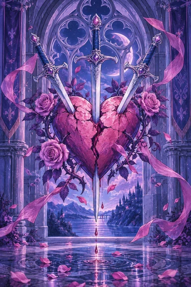 Three of Swords — Sonam Zangmo Tarot illustration