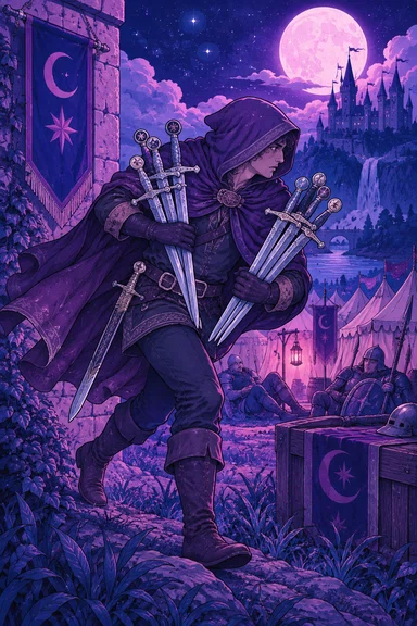 Seven of Swords — Sonam Zangmo Tarot illustration