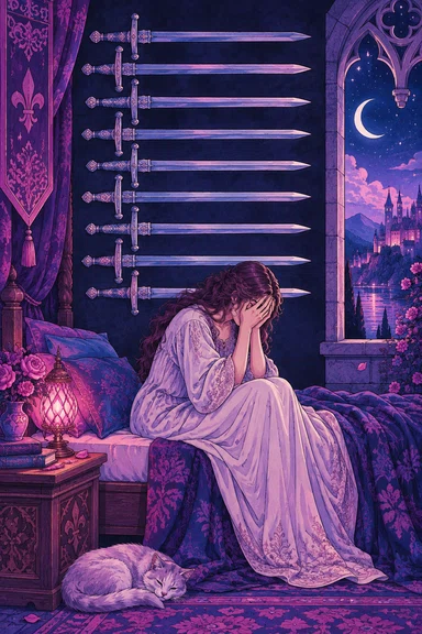 Nine of Swords — Sonam Zangmo Tarot illustration
